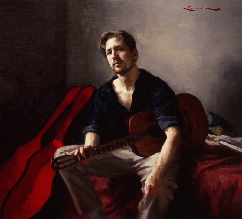 Self Portrait With Guitar, 16 x 18, 1998