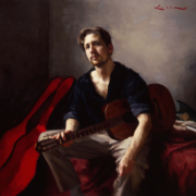 Self Portrait With Guitar, 16 x 18, 1998