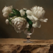 white peonies and stone