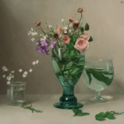 flowers in green goblet