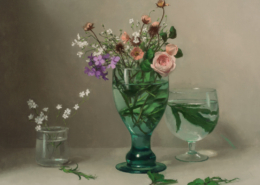 flowers in green goblet