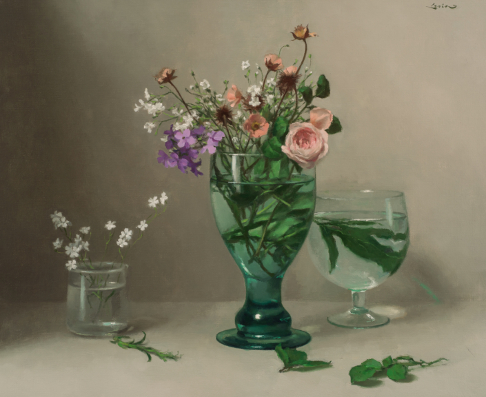 flowers in green goblet