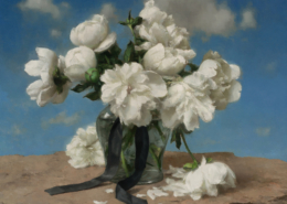 white peonies with ribbon