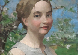 young woman with apple blossoms